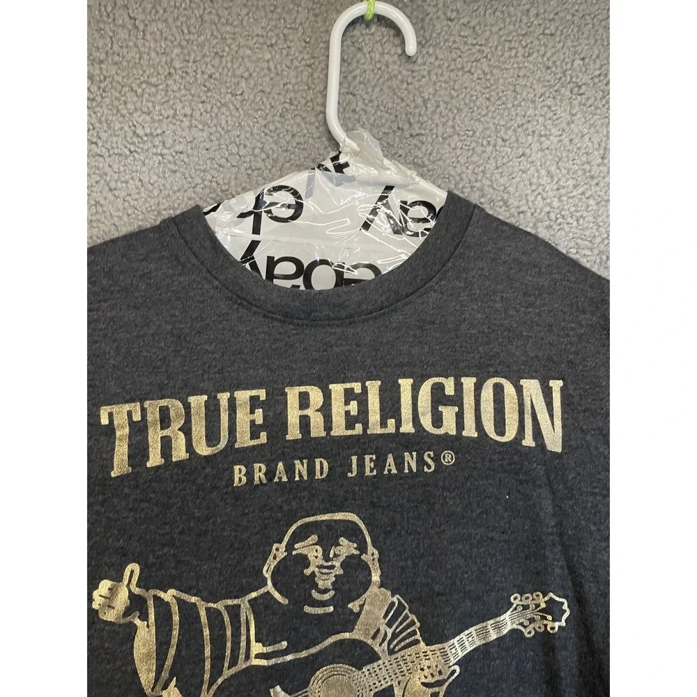 True Religion T-Shirt Men's Large L Short Sleeve Crew‎ Neck Graphic Logo Black